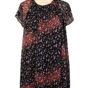 BCBGeneration  Black Floral Boho Sheath Dress Small Flutter Sleeve Flowy Dress